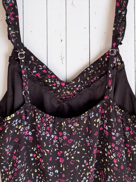 Decree Black Floral Lace Trim Tank Cami Boho Lightweight Medium - Picture 6 of 14